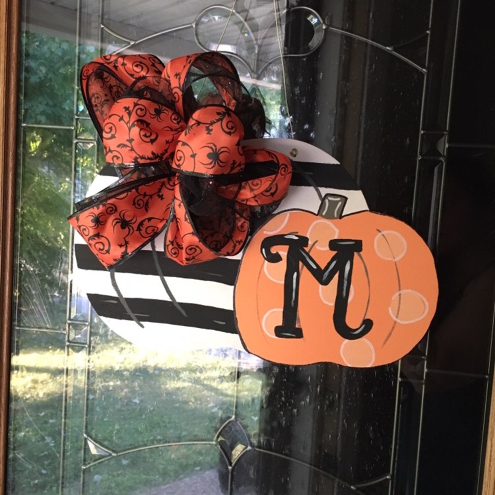 Pumpkin monogram M door hanger